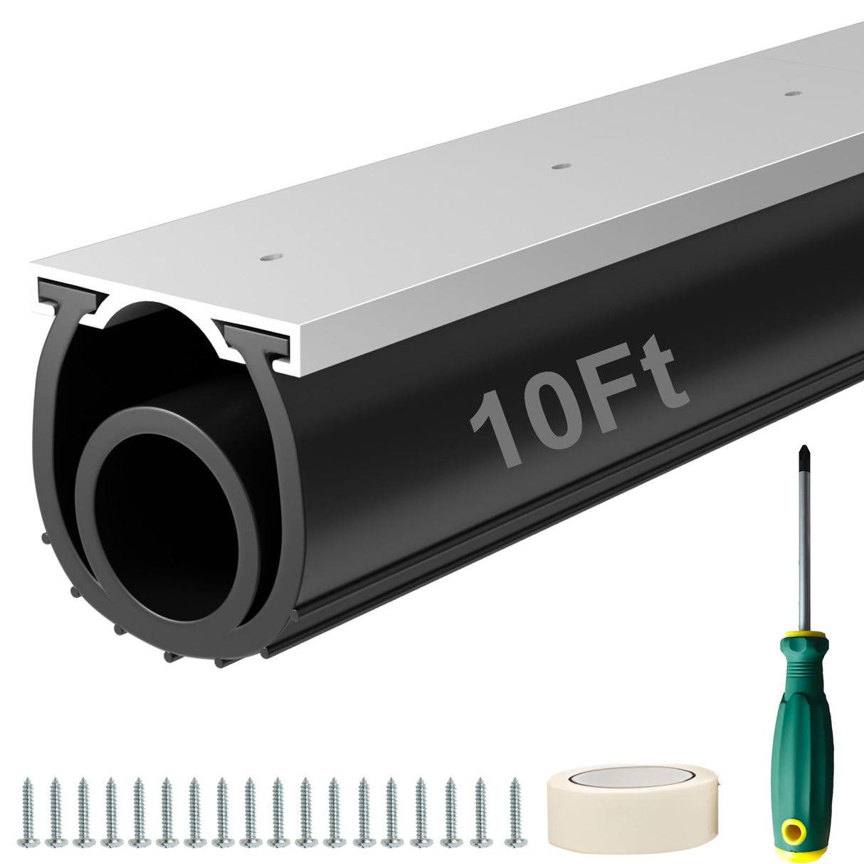 alophoty 10 FT Garage Door Seals Bottom Rubber, Heavy Duty U+O Ring Universal Garage Door Bottom Seal with Pre-drilled Aluminium Track Retainer Base Kit, Rubber Bottom Seals for Garage Doors alophoty