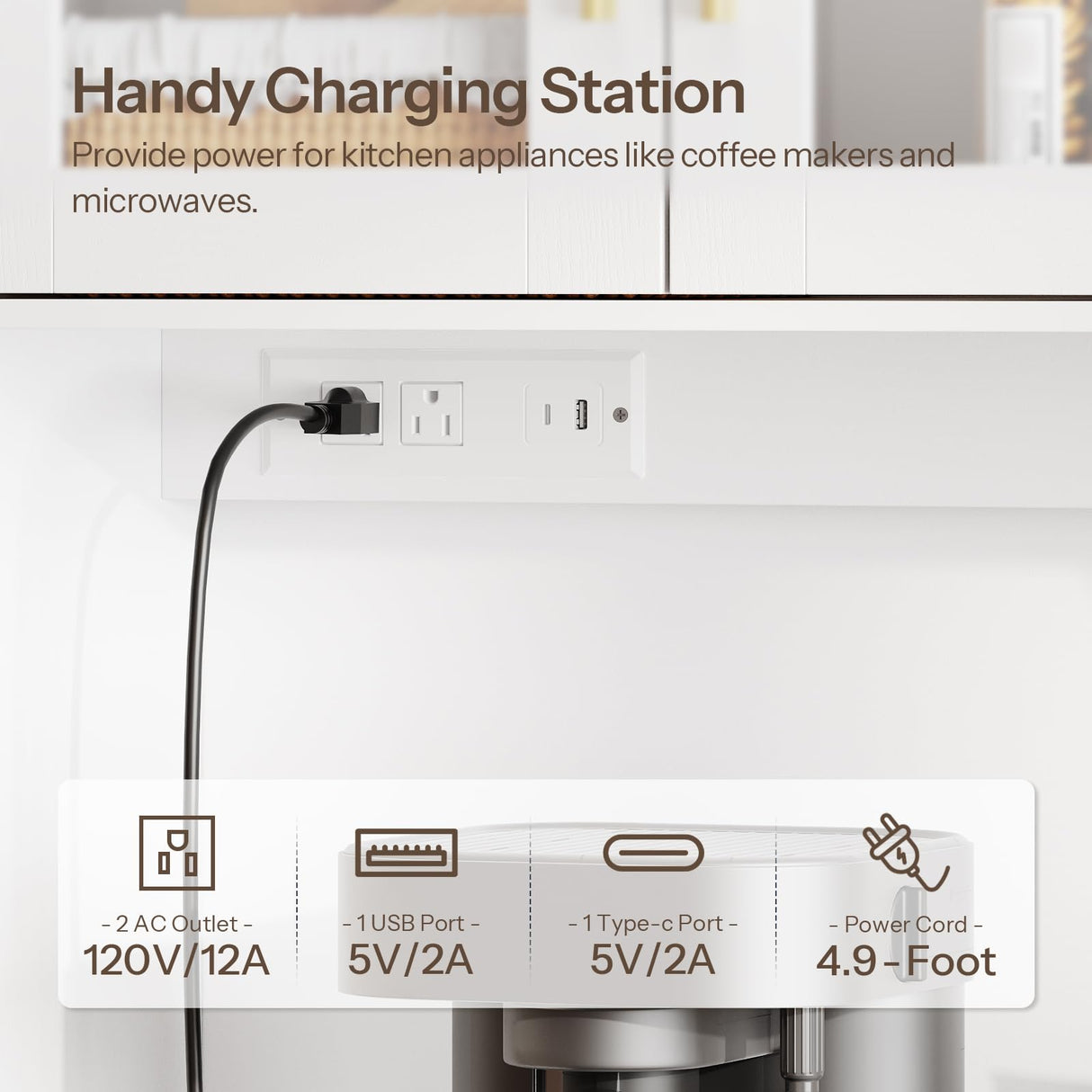 HOOBRO Pantry Cabinet with LED Lights and Charging Station, Kitchen Pantry Cabinet, 71" Tall Farmhouse Pantry with Microwave Shelf, Door Shelves, Wine Rack and Glass Holder, White WT10UDPC01 HOOBRO