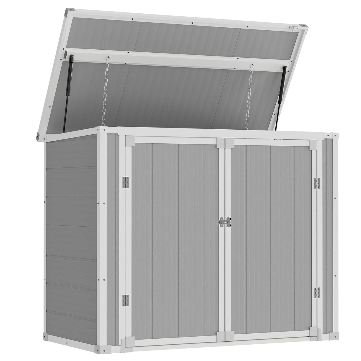 Amopatio 41 Cu Ft Outdoor Storage Shed, Horizontal Resin Trash Can Storage, Weather Resistance, Storage Box with Floor Included for Garden Tools, Lawn Mowers, Garbage Cans, Patio Use, Sandstone Amopatio