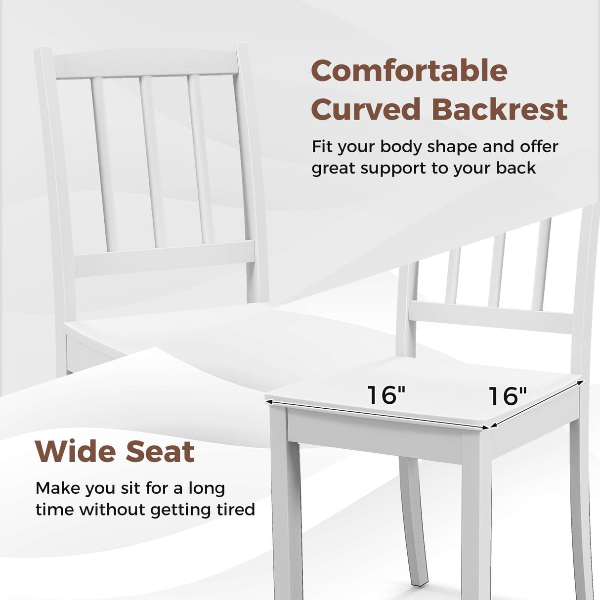 Giantex Farmhouse Dining Chairs Set of 2, Modern Kitchen Chairs w/Rubber Wood Legs & Curved Backrest, Ladder Back Diner Chairs, Wooden Side Chairs for Study, Dining Room, Load 400 LBS, White Giantex