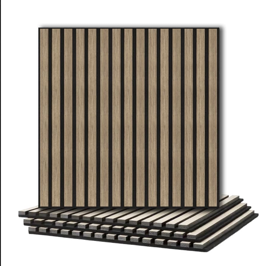 TRAIN2 ART 4 Pcs Wood Slat Acoustic Panels, 3D Fluted Wood Panel Sound Absorbing Panel for Wall and Ceiling, Decorative Sound Proof Panels Easy Installation (Walnut, 4pcs - 23.6 X 23.6 in) TRAIN2 ART