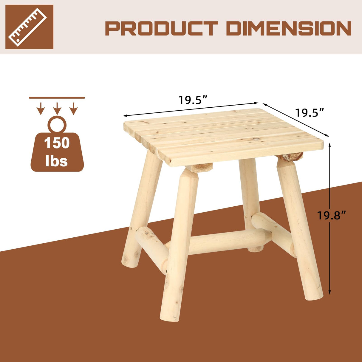 HOMEDIARY Wooden Adirondack Log Side Table, Cedar Wood Outdoor Square End Table w/Slatted Tabletop, Oversize 19.5” Indoor Outdoor Patio Side Coffee Table for Garden Patio Backyard Porch, Natural HOMEDIARY