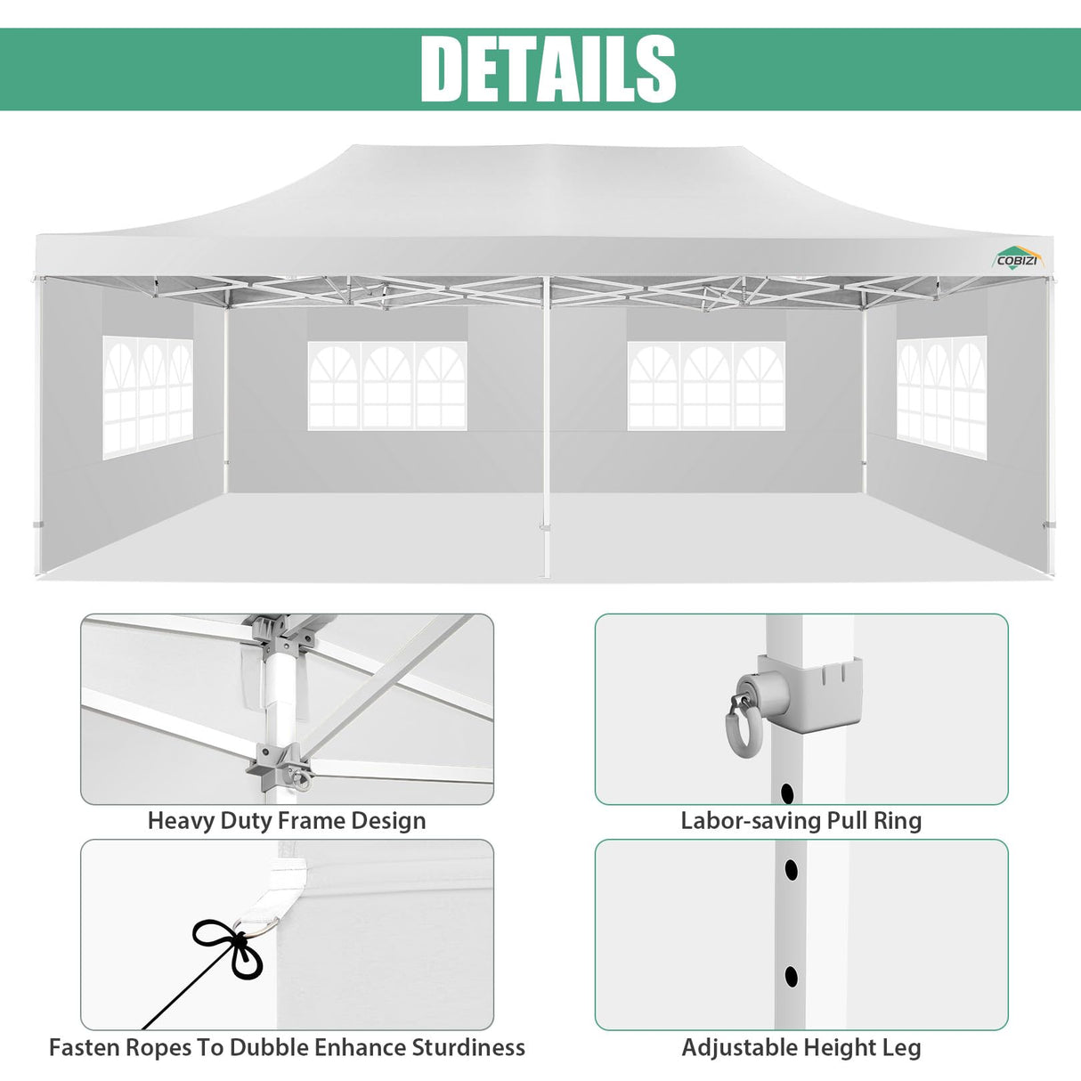 COBIZI 13x26 Pop Up Tent 13x26 Canopy with Sidewalls Heavy Duty Canopy Party Tent for Parties, Outdoor Wedding Large Event Tent Wind Waterproof UPF 50+ Ez Up in Garden Lawn with Roller Bag, White COBIZI