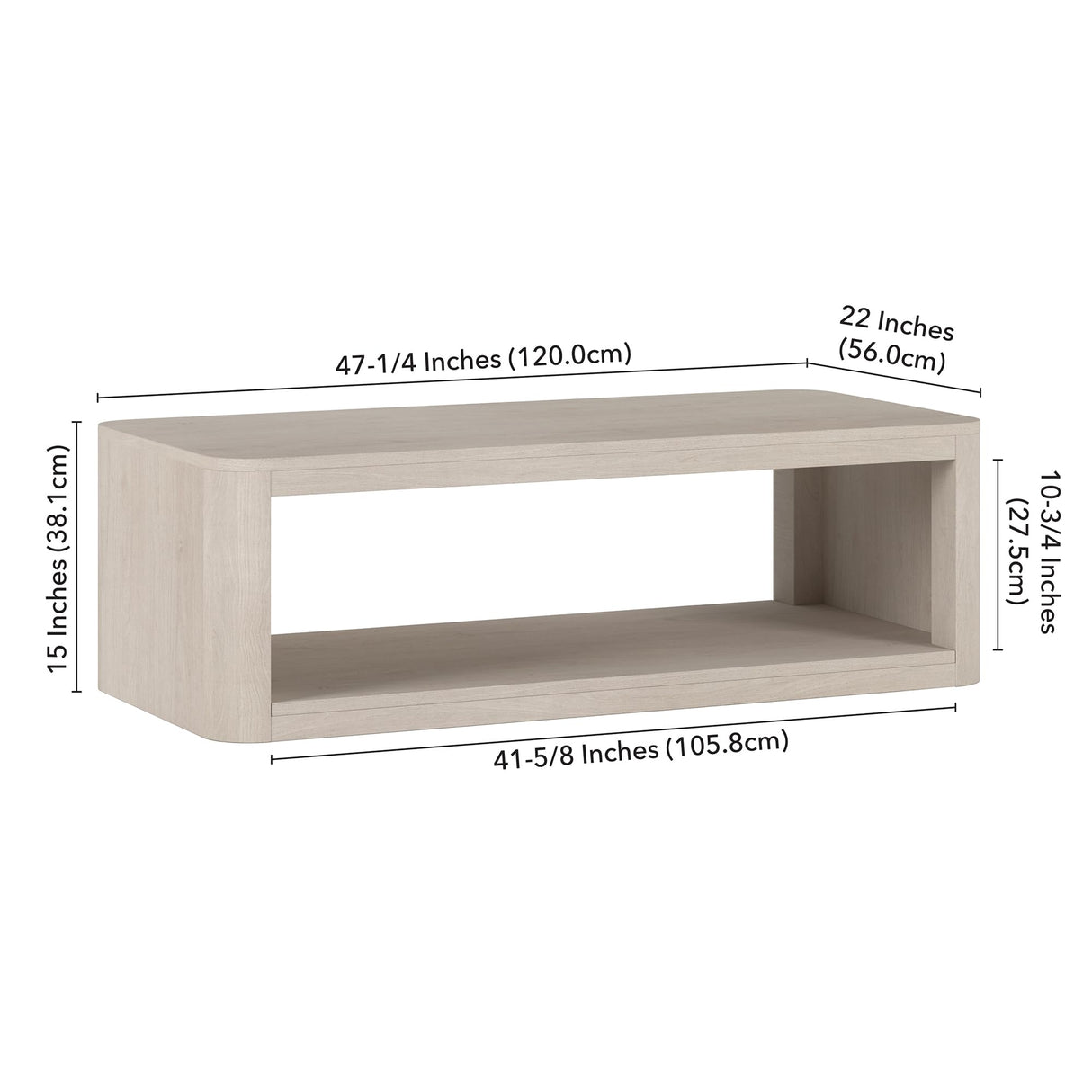 Henn&Hart 47" Wide Rectangular Coffee Table in Beech White, for Home, Living Room, Bedroom, Entertainment Room, Office Henn&Hart