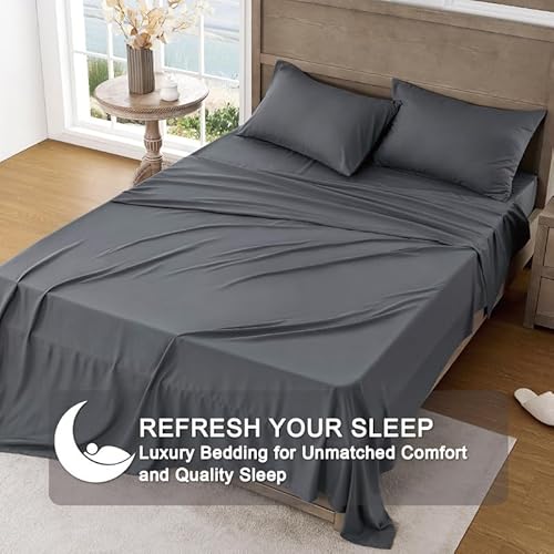 FreshCulture Twin Bed Sheets - Ultra Soft Sheets for Twin Bed - Brushed Microfiber - Deep Pockets - Easy Care - Cooling & Breathable Sheets - Hotel Quality 3 Piece Sheet Set (Dark Grey) FreshCulture