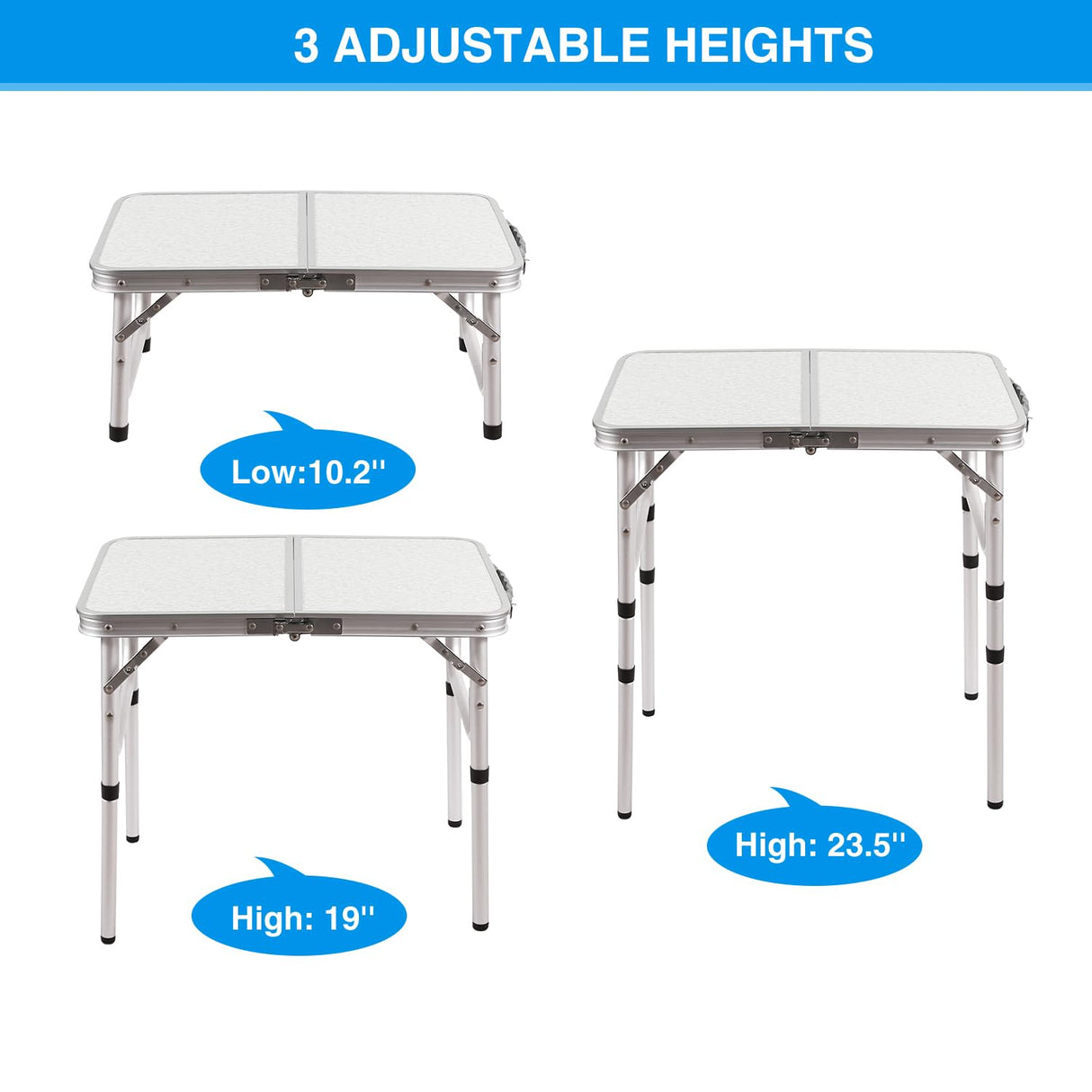 RedSwing Small Folding Table Portable 2 Feet, Small Foldable Table Adjustable Height, Lightweight Aluminum Camping Table, 15.7 in x 23.6 in x 19 in RedSwing