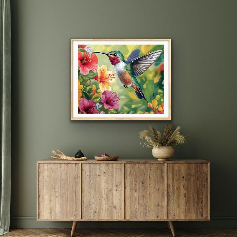 Natuyalo Paint by Numbers for Adults Beginner, Hummingbirds and Flowers Acrylic Painting by Number Kits Animal DIY Art Craft Kits Suitable for Home Wall Decoration Frameless (16x20 Inch) Natuyalo