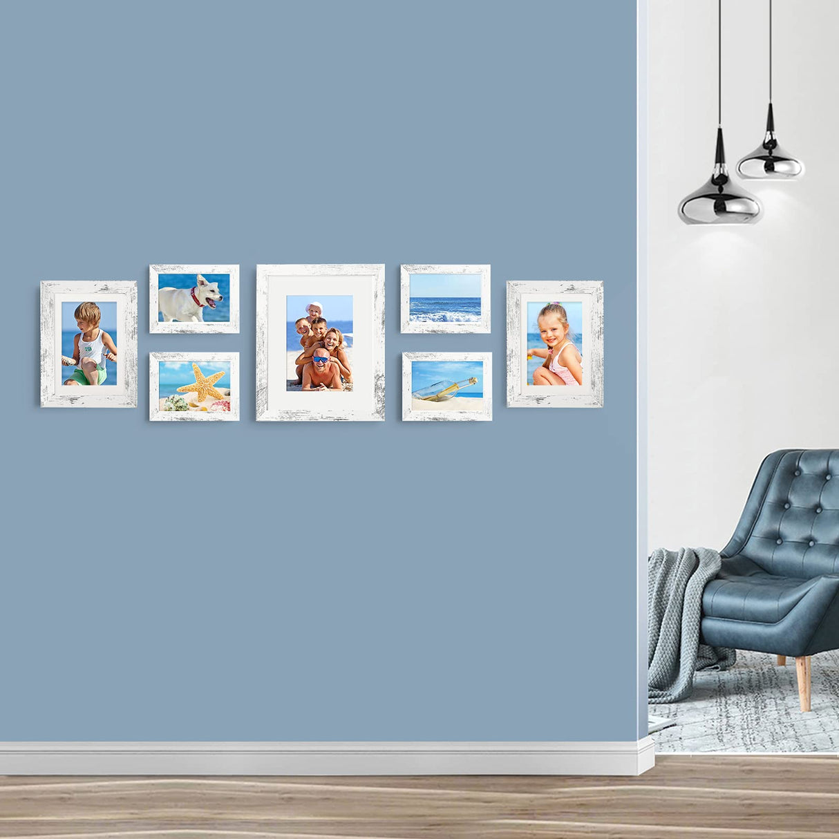 BAIJIALI 5x7 Picture Frame Distressed White Wood Pattern Set of 4 with Tempered Glass,Display Pictures 4x6 with Mat or 5x7 Without Mat, Horizontal and Vertical Formats for Wall and Table Mounting BAIJIALI