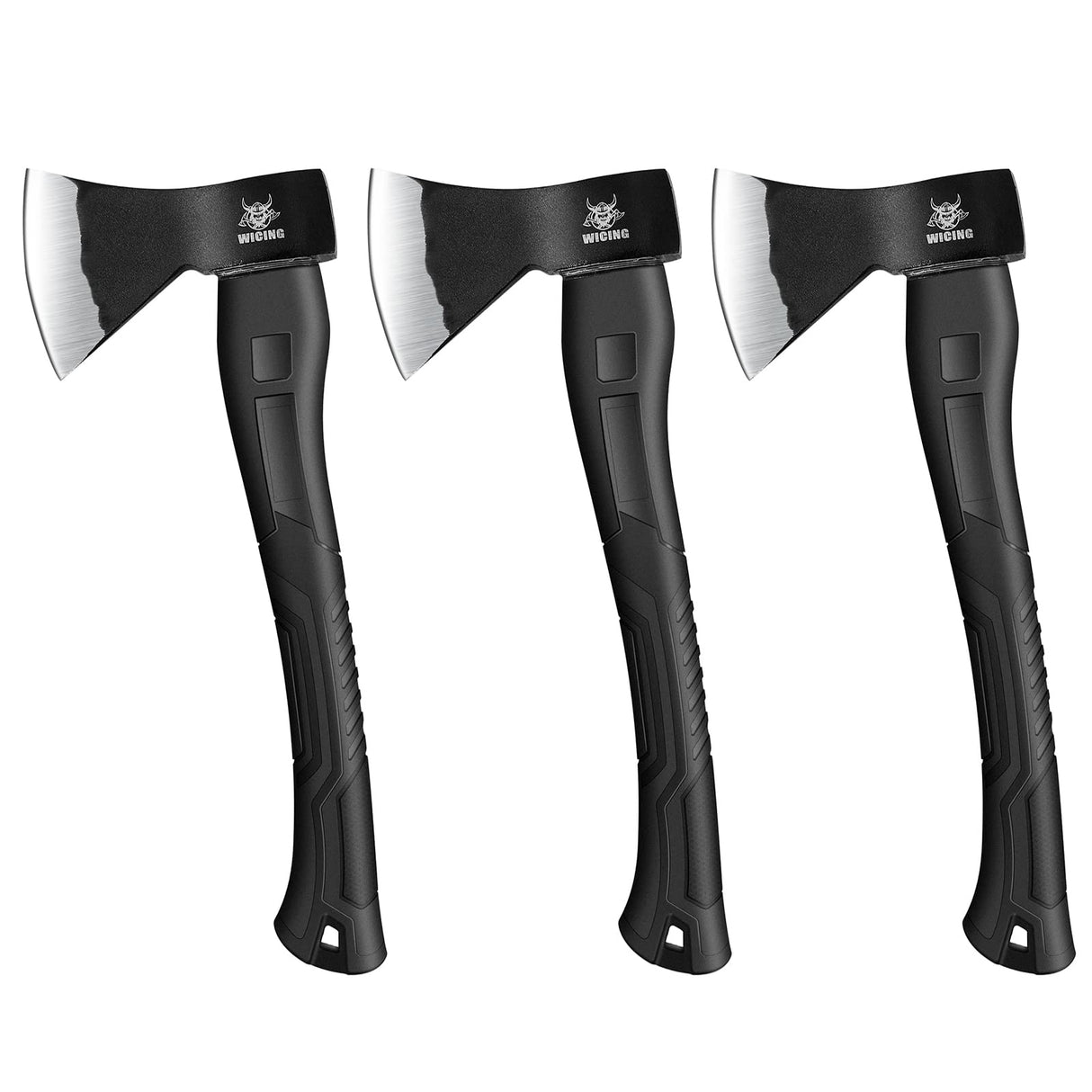 WICING Throwing Axe - 3 Pack, 15-inch Camping Hatchet, Carbon Steel Splitting Axe, Fiberglass Handle, with Anti-Slip & Shock Reduction Grip for Axe Throwing, Kindling, Chopping, and Wood Splitting WICING