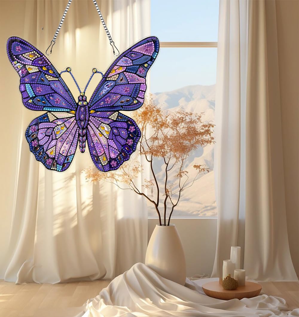 hyzsj DIY Hanging Diamond Art Pendant Painting Kit Purple Butterfly, Special Crystal Gem Craft Painting Kit Ornament hyzsj