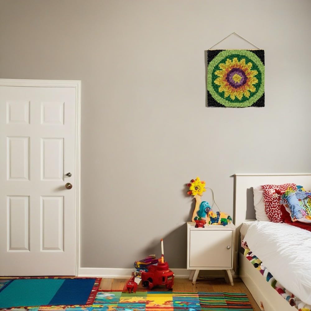 YP Sunflower Latch Hook Rug Kit for Adults & Kids - 12x12 Inch DIY Craft Crochet Rug, Beginner-Friendly Art Project for Home Decor, Easy-to-Make Needlecraft Kit YP