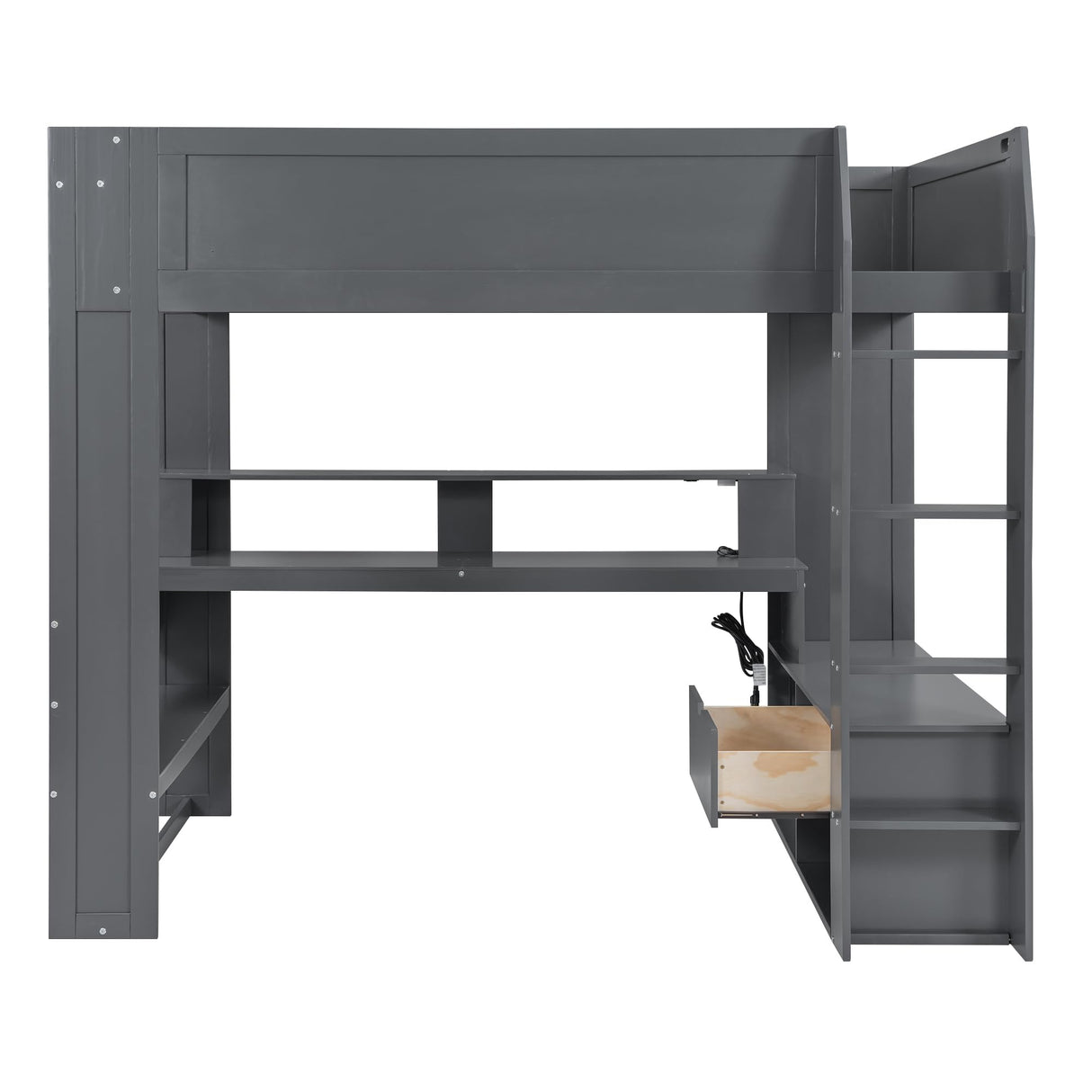 SOFTSEA Dark Grey Full Size Gaming Loft Bed with Integrated Desk and Storage Solutions SOFTSEA