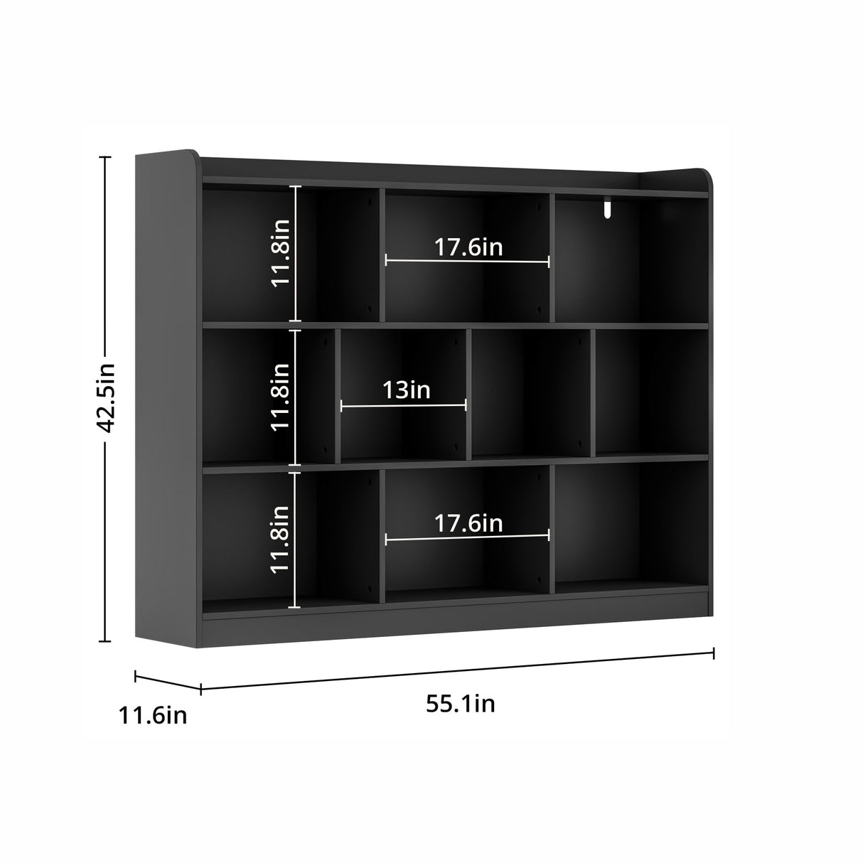DIYART Black Bookshelf, Wood Bookcase with 3 Tier Open Shelves, 10-Cube Minimalist Storage Shelf for Living Room, Bedroom, 55.1" W x 42.5" H DIYART
