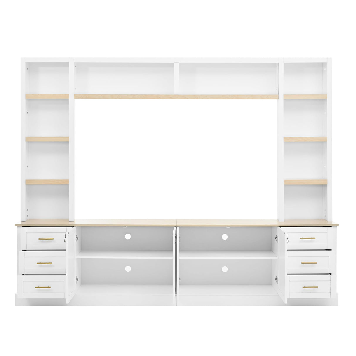 LUMISOL Farmhouse 4-Piece Entertainment Center Wall Unit for TVs up to 75", Large TV Stand with Bookshelves, 6 Drawers & Adjustable Shelves, Rustic Large Media Console for Living Room, White LUMISOL