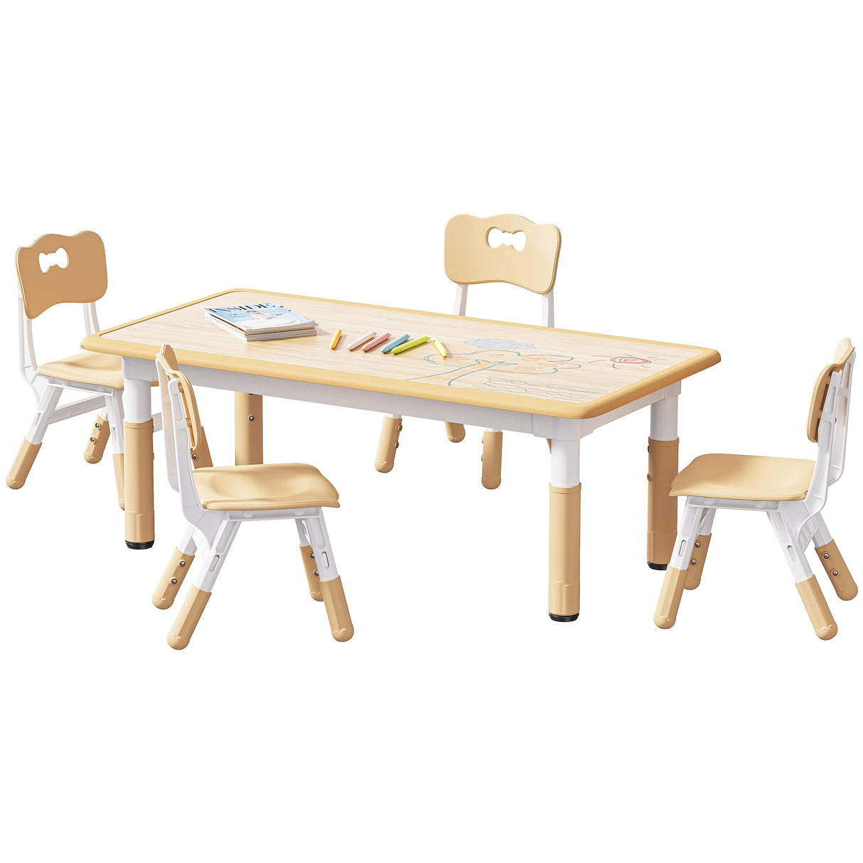 Brelley Kids Table and 4 Chairs Set, Height Adjustable Toddler Table and Chair Set, Graffiti Desktop, Non-Slip Legs, Max 300lbs, Children Multi-Activity Table for Ages 2-8 Brelley