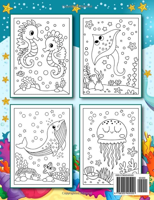 I Love Ocean Animals Coloring Book for Kids: 50+ Cute and Easy Designs with Marine Life and Underwater Sea Creatures Lindesa