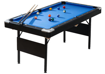 BOSTANA 5.5 ft Pool Table, Billiards Table with Balls, Cues, Chalks and Brush, Portable Foldable Pool Table Perfect for Family Game Room, Blue Black