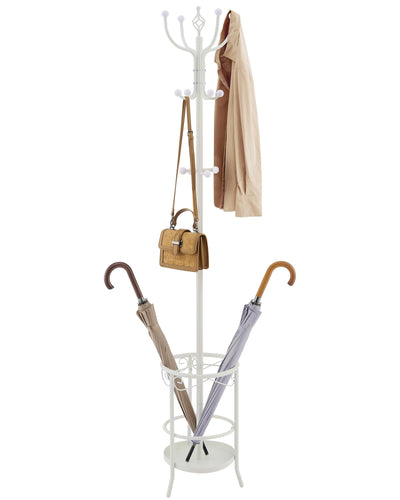 Tajsoon Standing Coat Rack with Umbrella Holder, Freestanding Coat Hanger Stand with Umbrella Stand, Entryway Coat Rack with 12 Hooks to Hold Clothes, Coat Tree for Living Room Bedroom Office, White