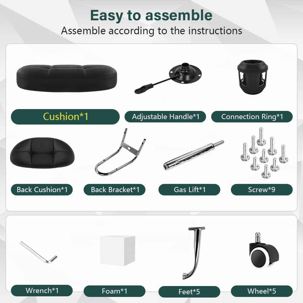 BFTOU Black Square Minimalist Swivel Stool with Wheel Perfect for Work SPA Shop Massage Height-Adjustable and Cost-Effective Rolling Stool Chair with Back BFTOU