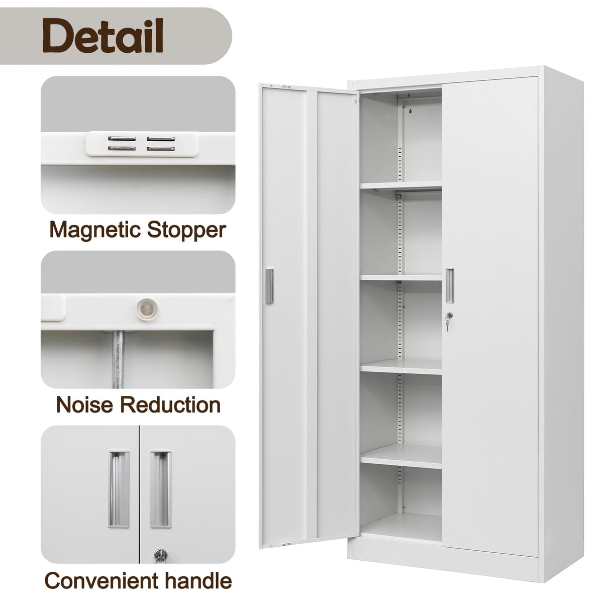 CJF Metal Storage Cabinets with Adjustable Shelves, Locking Storage Cabinet for Garage, Office, School - White CJF