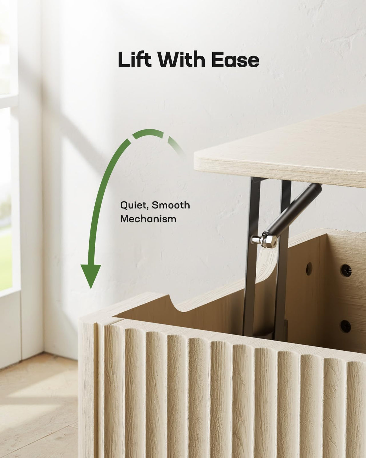 Marsail Lift Top Coffee Table with Open & Hidden Storage, Modern Fluted Coffee Table with Smooth Lift Mechanism, Sturdy Space-Saving Center Table for Home Living Room, Office, Natural Oak Marsail