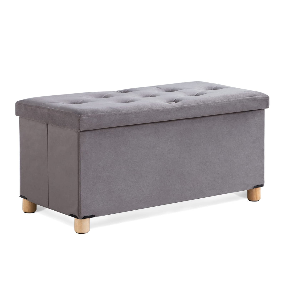 BRIAN & DANY 30 Inches Folding Storage Ottoman Bench, Ottoman with Storage for Living Room, with Wooden Feet and Lid, Grey BRIAN & DANY