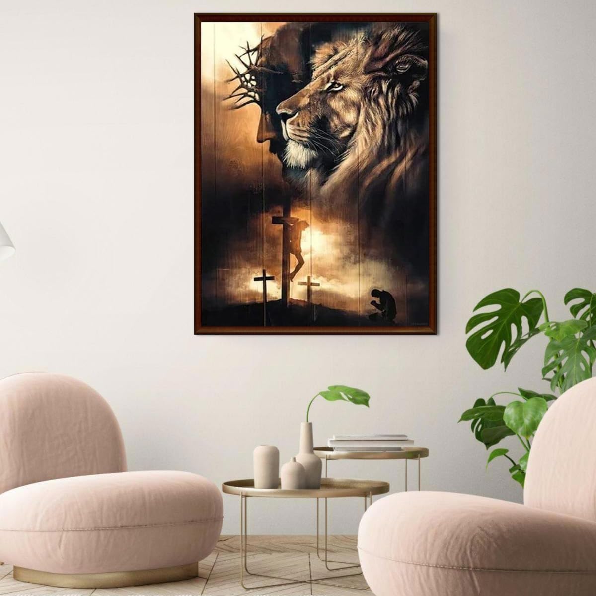 UPABLUNSO Jesus Lion Cross Religion Diamond Painting Kit for Adults Full Drill Diamond Art Painting by Number Kits Gem Art Wall Home Decor 12x16 inch UPABLUNSO