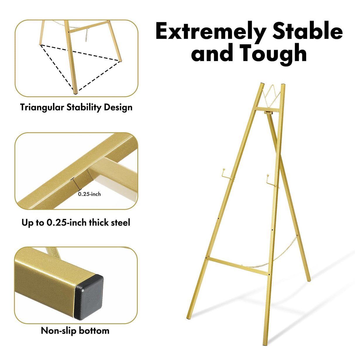 WATIHERE 57.5" Gold Easel Stand for Wedding Sign – 4 Adjustable Height Levels, Assembly Required, Heavy Duty Metal Display Stand for Art, Paintings, Posters, Pictures, and Home Décor WATIHERE