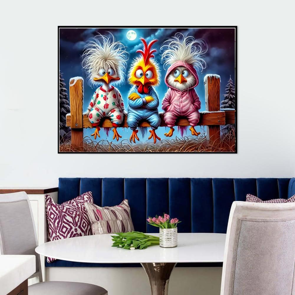 Chicken Diamond Art Kits for Adults, 5D Chicken Diamond Painting Kits for Beginners, Round Full Drill Diamond Art Painting Kit DIY Crystal Rhinestone Funny Gem Art Craft for Home Decor 12 x 16 Inch Fotasmua