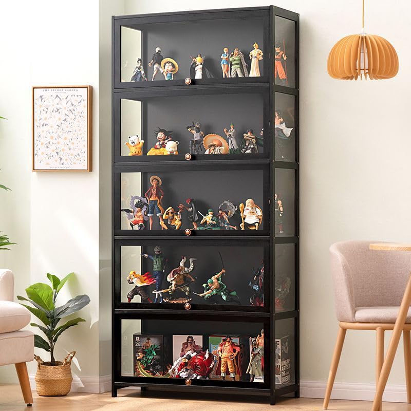 idhhco Display Cabinet with Acrylic Doors, 5-Tier Curio Display Case for Figures, Collectibles Toy Organizers Rack & Display Shelf, Kids Bookcasefor Home, Office, Playroom, Living Room idhhco