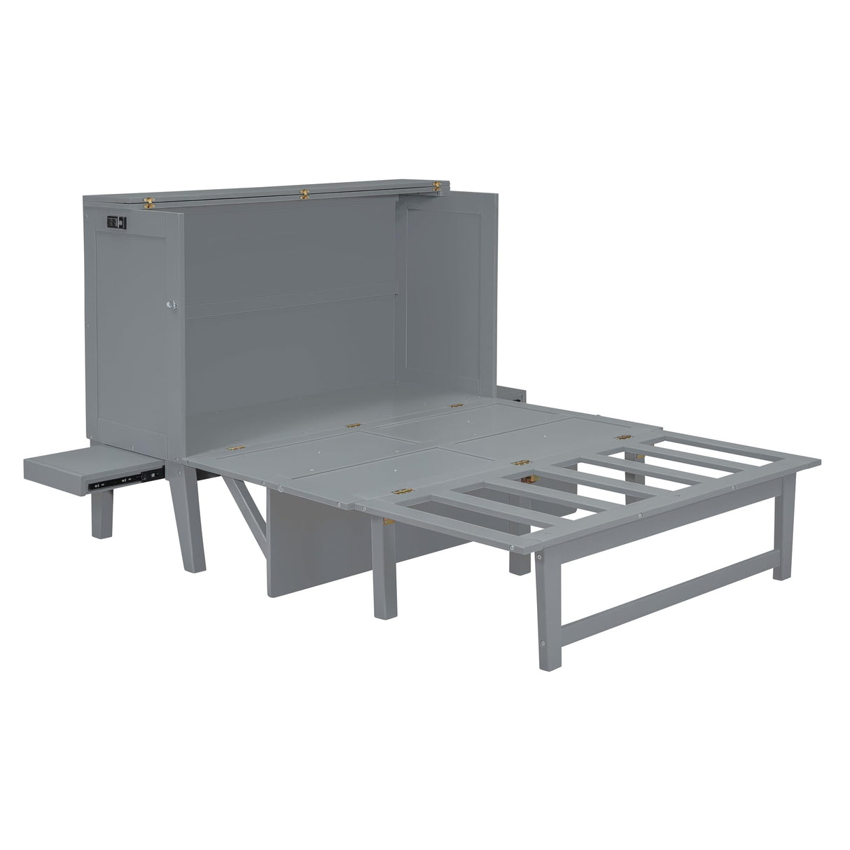 Harper & Bright Designs Full Size Murphy Bed with USB Port, Wooden Full Bed Frame with 2 Removable Desk, Foldable Cube Cabinet Full Platform Bed, Modern Murphy Bed for Guest Room Home Office, Gray Harper & Bright Designs