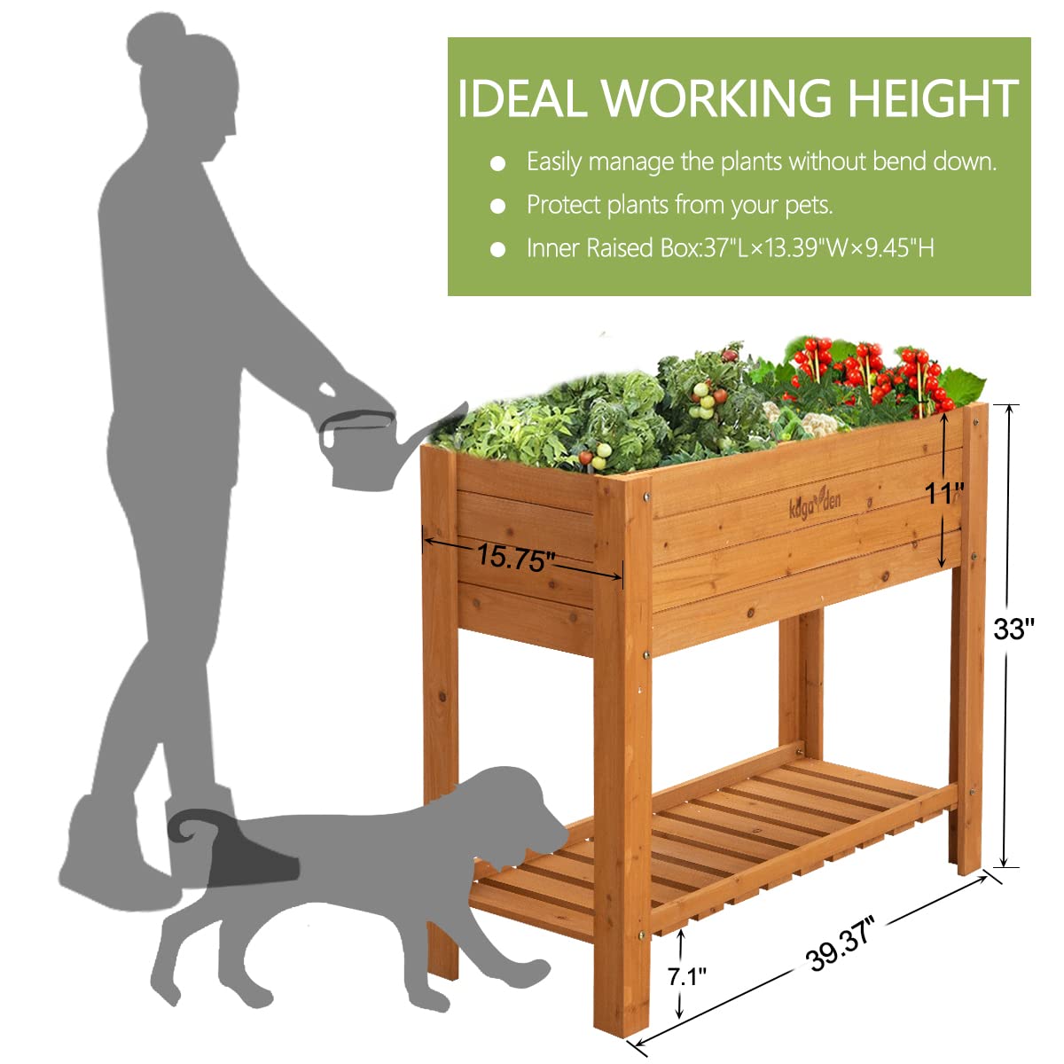 Raised Garden Bed Wood Planter Box Outdoor Wooden Elevated Planters Raised Beds with Legs for Vegetable Flower Herb, 39.37"x15.75"x33"H, Standing Gardening Box with Liner for Backyard, Patio, Deck Kdgarden