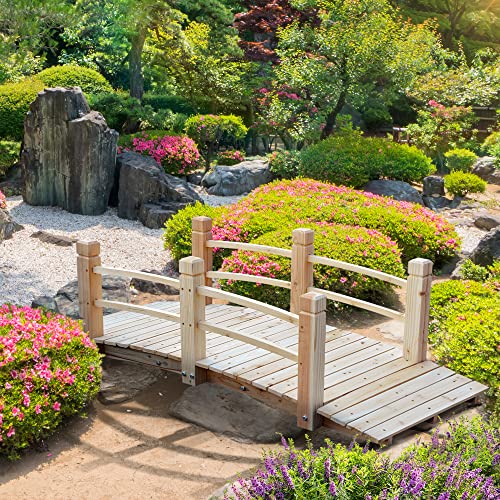 Outsunny Fir Wood Garden Bridge Arc Walkway with Side Railings for Backyards, Gardens, and Streams, Natural Wood, 60" x 26.5" x 19" Outsunny
