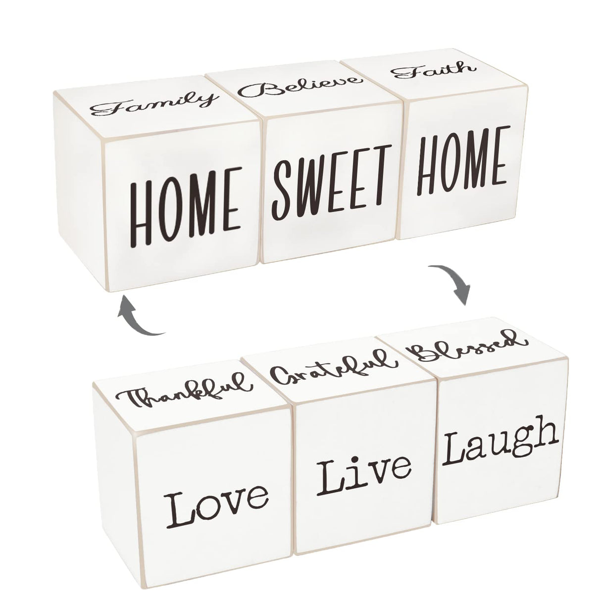 Airrioal Farmhouse Home Decorations for Living Room Decor,4-Sided Wooden Blocks Rustic Sign, Modern Farmhouse Decor for Shelf Tiered Tray Entryway Coffee Table Decor,2.8" Airrioal