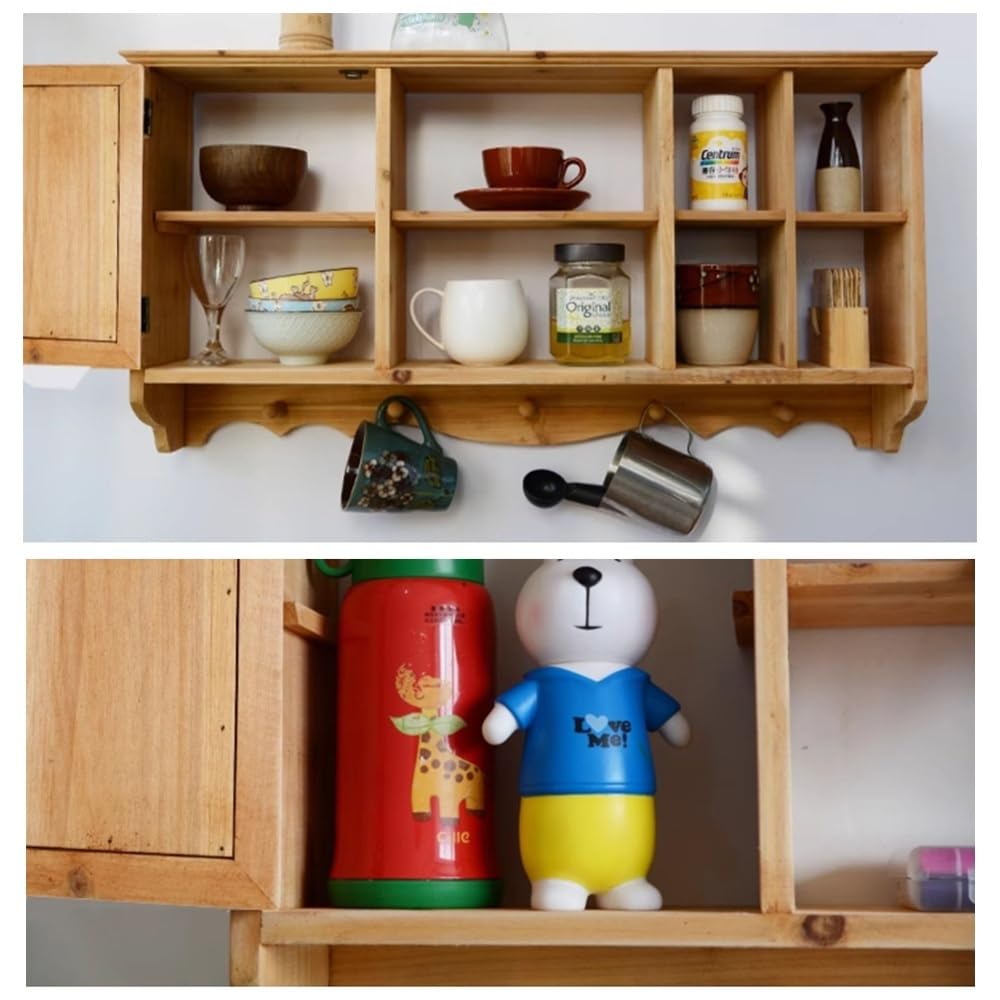 Qivzixamjr Hanging Display Shelf Organizer, Wall Mounted Curio Cabinet with Hooks, Wooden Collection Storage Rack, Floating Countertop Display Rack for Living Room, Bedroom, Kitchen (Antique White) Qivzixamjr