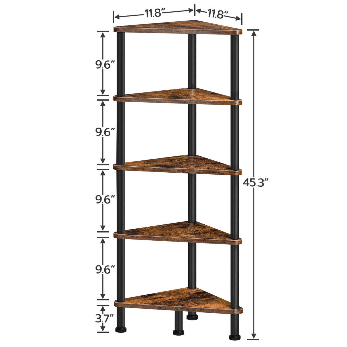HOOBRO Corner Shelf Stand, Industrial 5-Tier Corner Bookshelf with Metal Frame, Plant Corner Display Shelf, Corner Bookcase for Small Spaces, Bedroom, Living Room, Rustic Brown BF33CJ01 HOOBRO