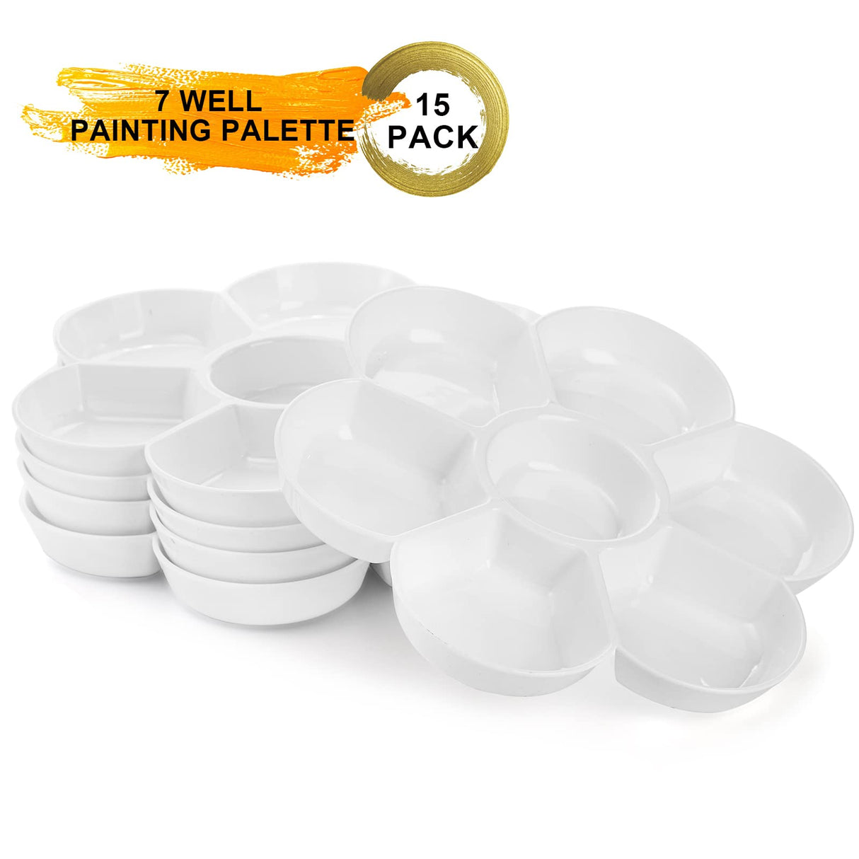 ZENFUN 15 Pack Paint Tray Palettes with 7 Wells, White Plastic Paint Mixing Tray Watercolor Painting Dish for Oil Art, Gouache, Kids Adults Painters, Easy to Clean ZENFUN
