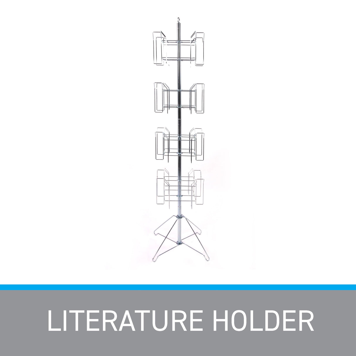 SSWBasics 4-Tier Chrome Rotating Standing Literature Rack - 64'H x 16"D - 16 Pockets Total - Sleek Floor Standing Book Display Rack for Periodicals - Sturdy Comic Book Display Stand for Magazines, SSWBasics