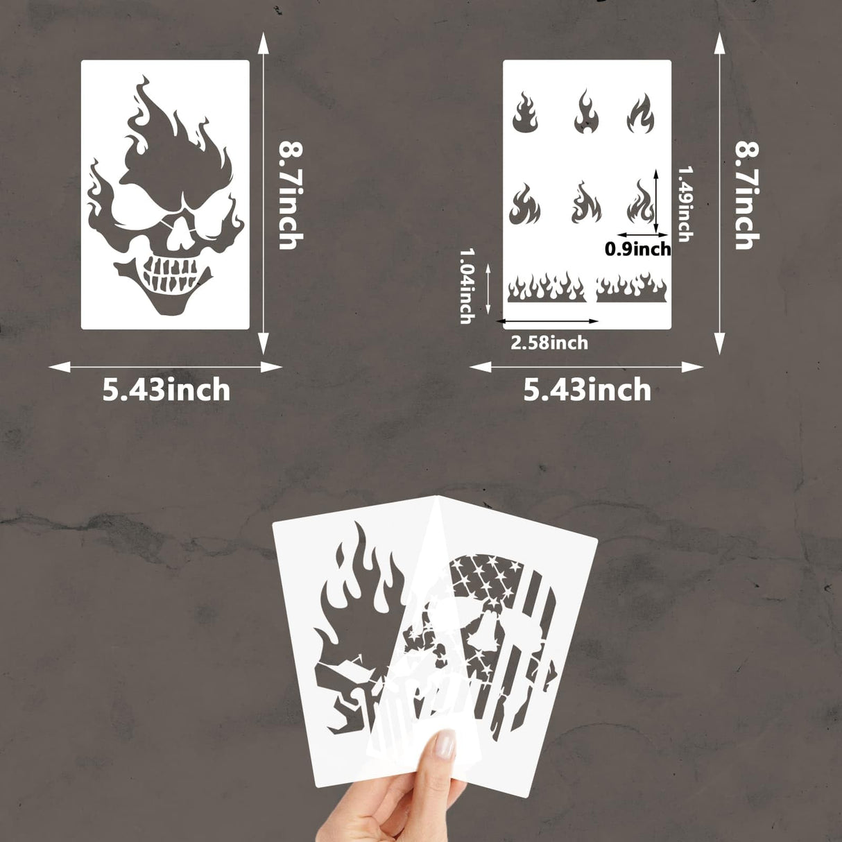 YKW Skull Stencils, 12Pcs Reusable Skeleton Hand Painting Templates, for Wood Walls Chalkboards Rocks DIY Art Projects,Ideal for Crafters, Artists, and Designers YKW