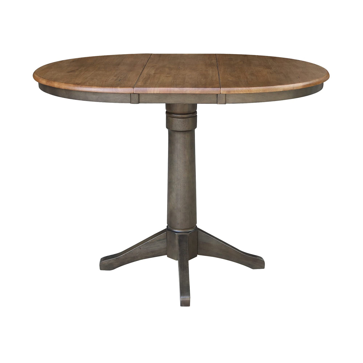 IC International Concepts 36" Round Top Pedestal 12" Leaf-36.1" H-Counter Height Dining Table, Hickory/Washed Coal IC International Concepts
