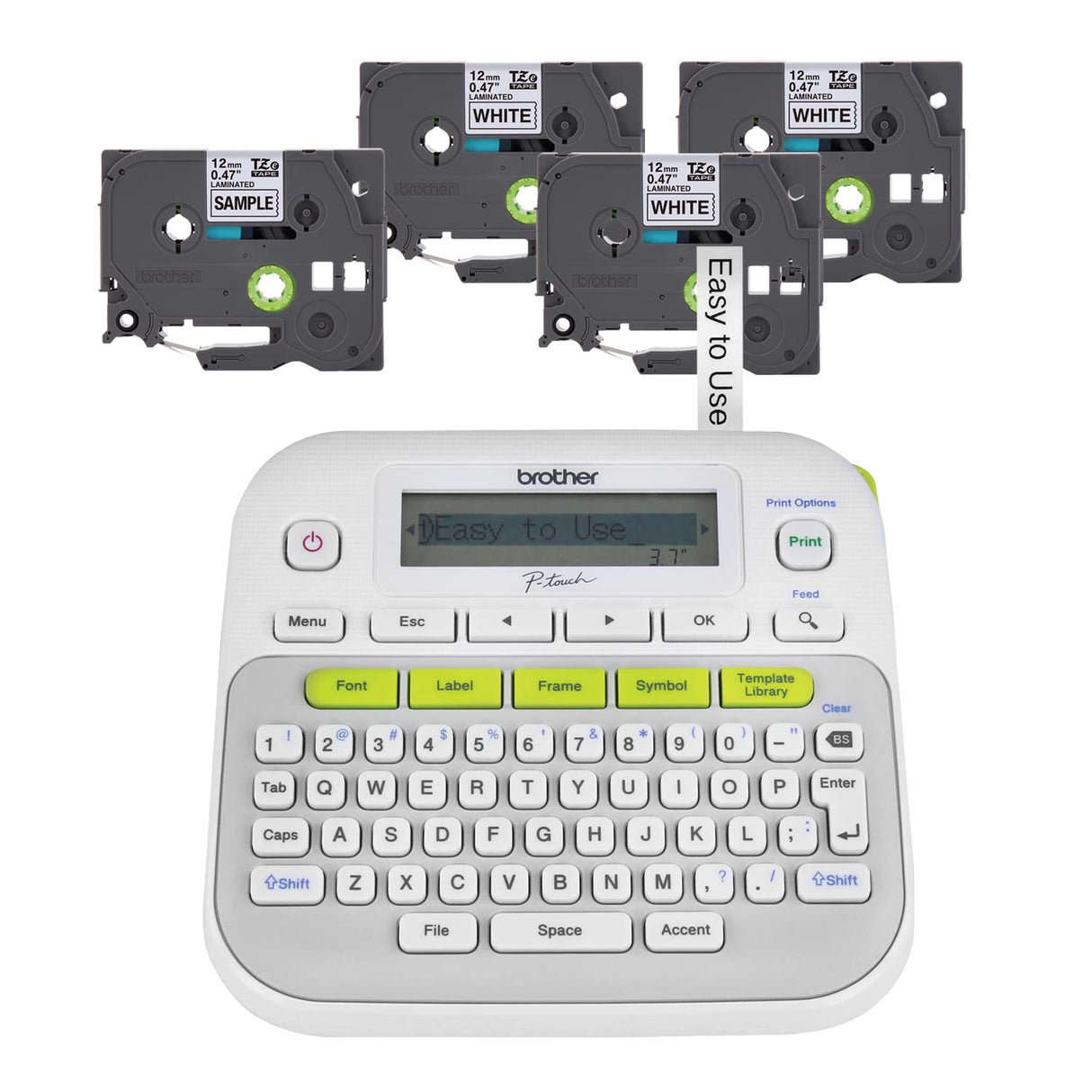 Brother P-Touch, PTD210, Easy-to-Use Label Maker Bundle (4 Label Tapes Included), White, Small Brother