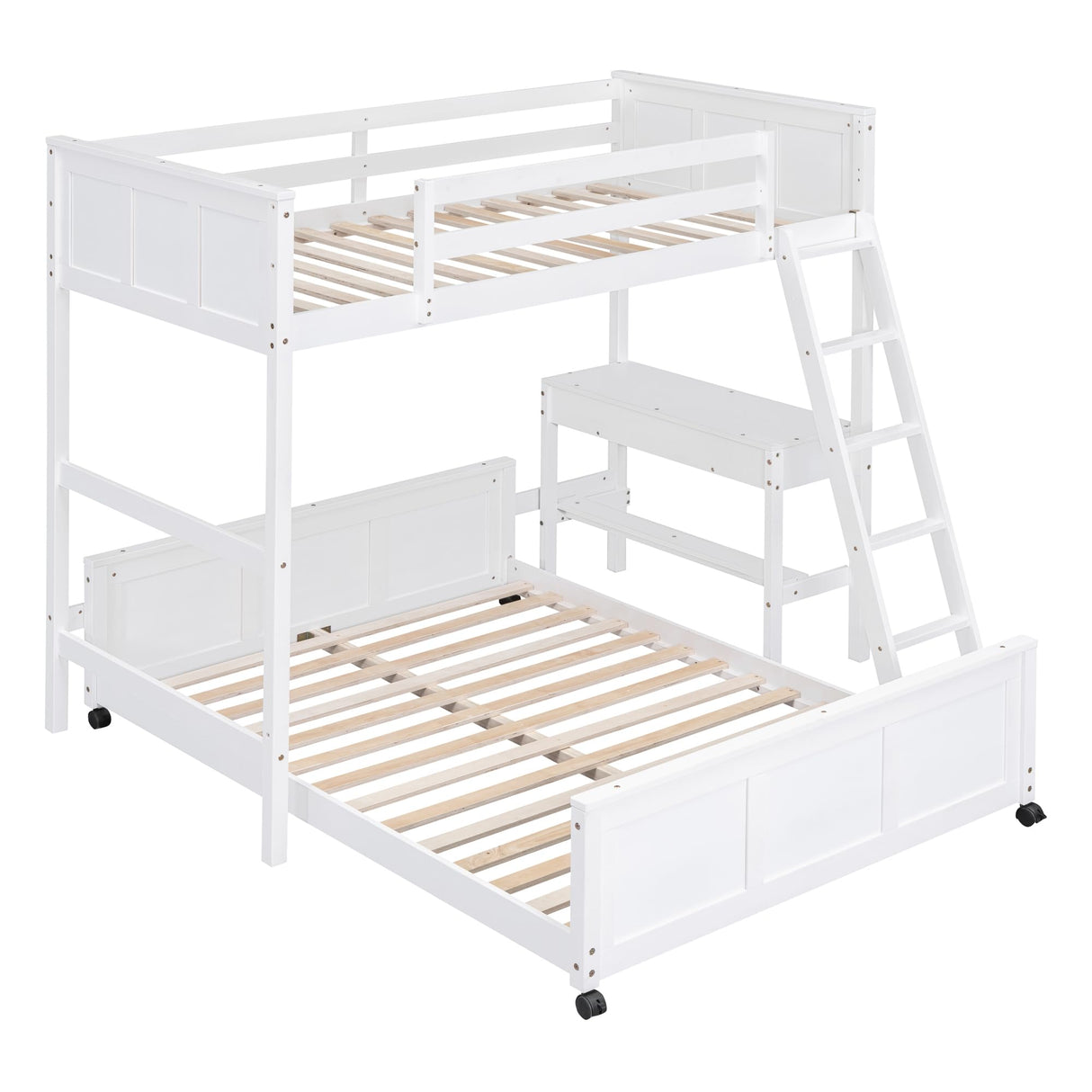 Bellemave Twin Over Full Bunk Bed with Desk and Movable Underbed in White Bellemave