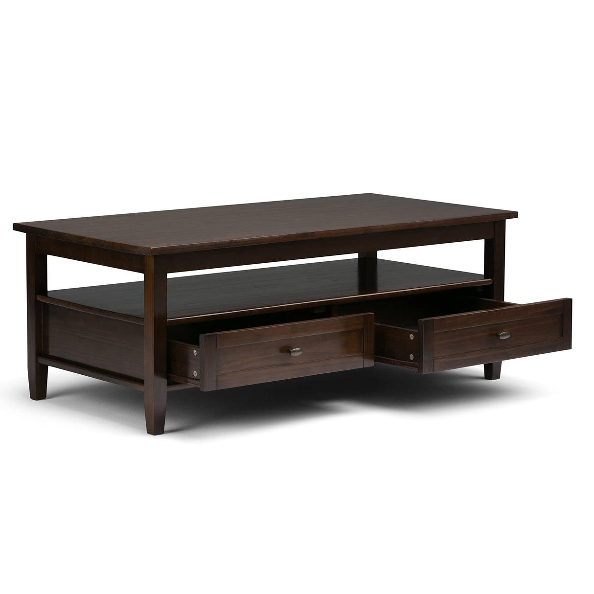 SIMPLIHOME Warm Shaker SOLID WOOD 48 inch Wide Rectangle Rustic Coffee Table in Tobacco Brown, for the Living Room and Family Room SIMPLIHOME