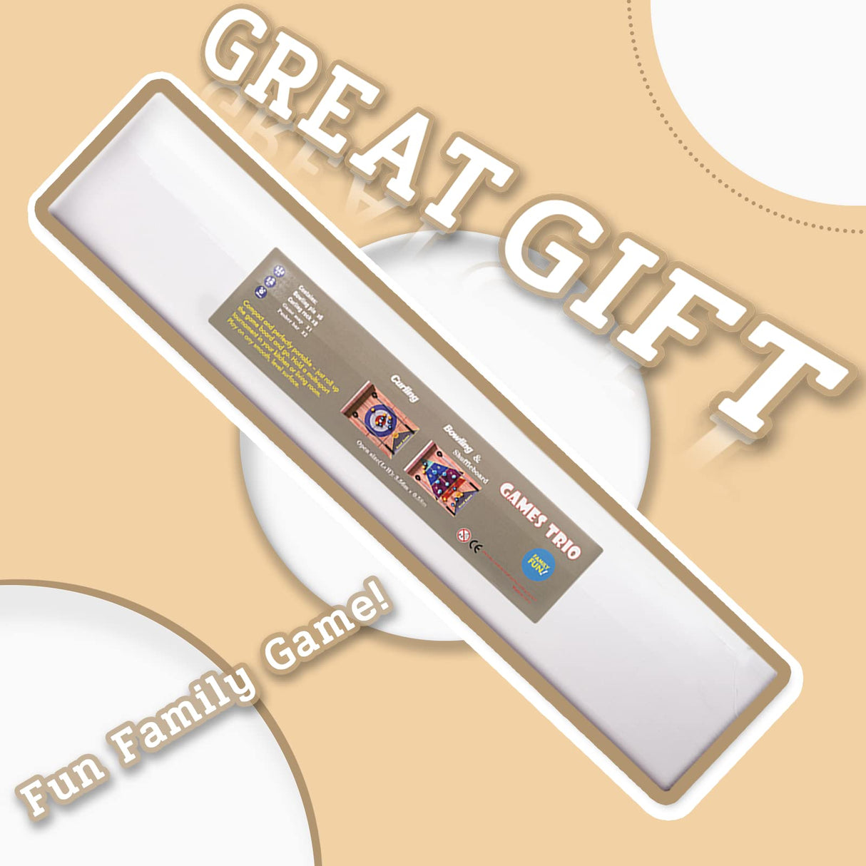 JstFrU Portable Indoor Shuffleboard Table Game, Curling Game and Bowling Game 3 in 1 Board Game Set,with 11.7 Foot Game Mat,2 Cues,8 Curling Rocks,6 Bowling Pins,Fun Family Game JstFrU