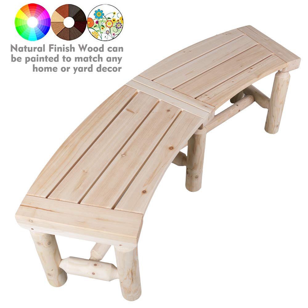 Kdgarden Outdoor Wooden Curved Backless Porch Bench Rustic Style Cedar/Fir Wood Log Fire Pit Bench for Patio Garden Deck and Backyard, 40"-55" W×14" D×16.5" H, Natural Finish Kdgarden