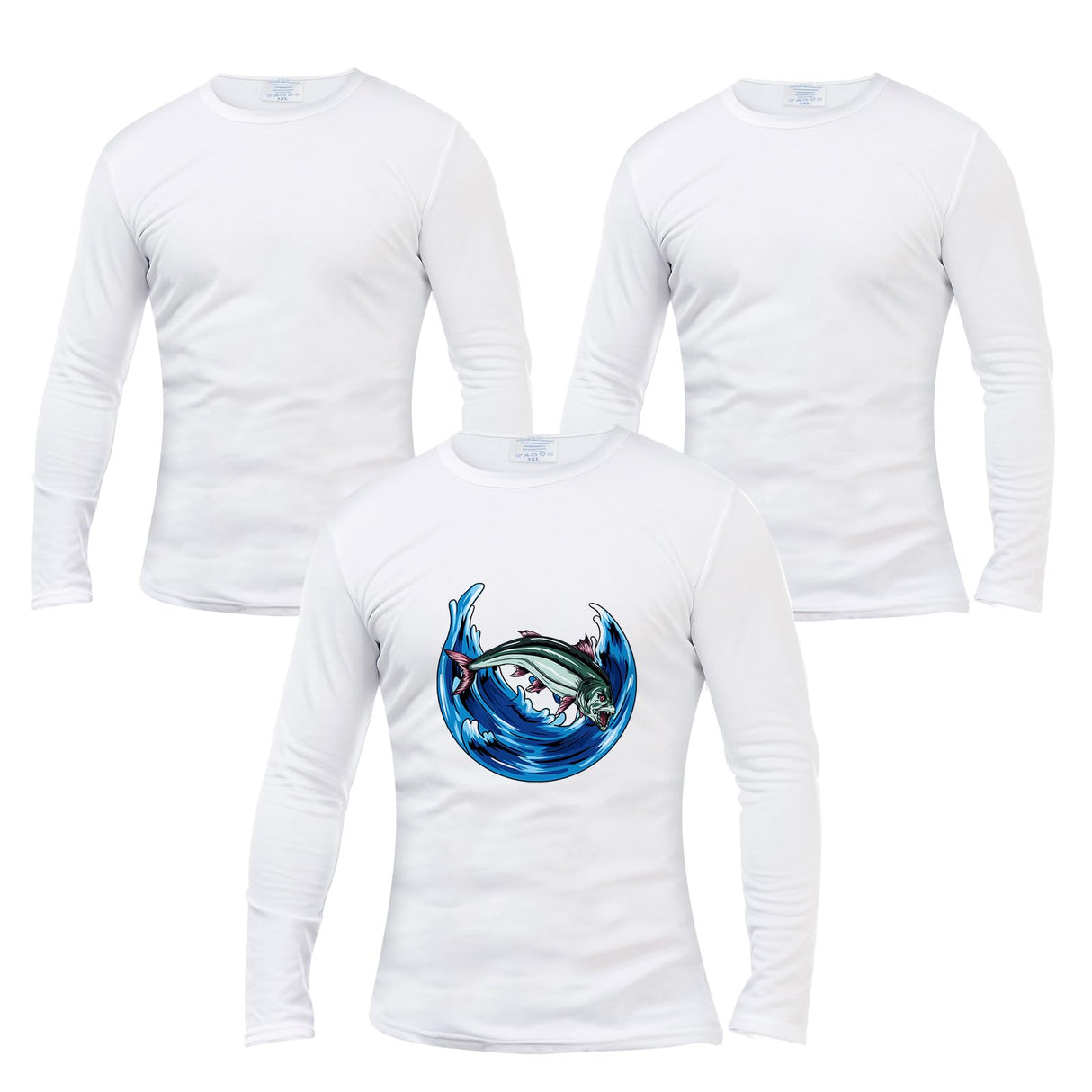 OKBA 3 PCS Sublimation Blank T-Shirts Round Collar Long Sleeves Adult White Polyester t Shirts (Large Long) OKBA