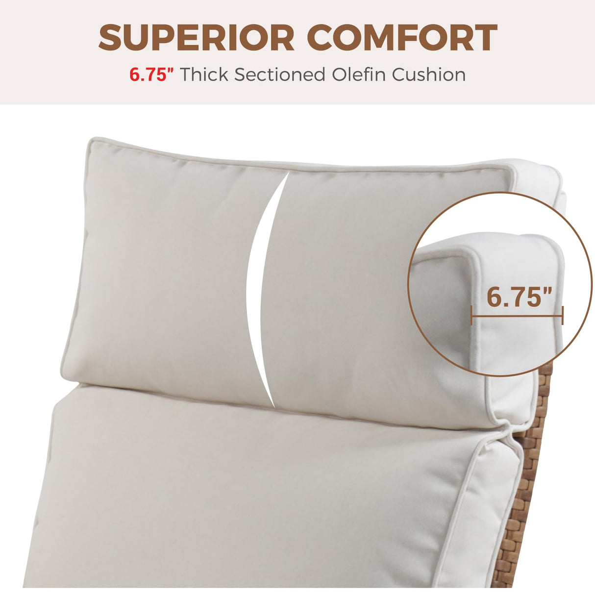 Grand patio Outdoor Recliner with Independent Adjustable Back and Footrest, Air Pump 150° Lay Flat Reclining Chair Removable Olefin Cushion Flip-Up Table Wicker Creamy White 1PC Grand patio