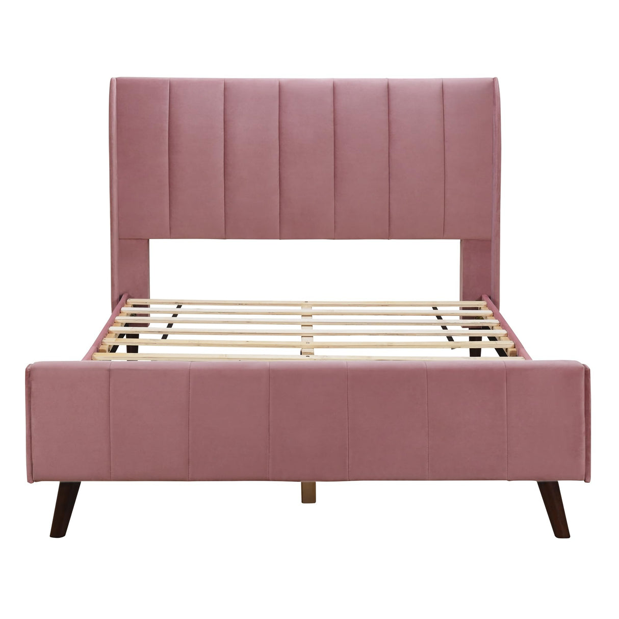 Favfurish Full Size Upholstered Platform Bed with Tufted Headboard and Footboard,Velvet Bedframe w/Mattress Foundation,Wood Slat Support,No Box Spring Needed, Bedroom/Guest Room, Pink Favfurish