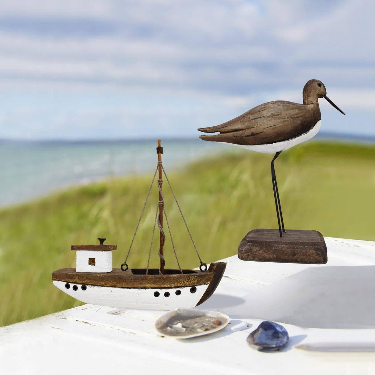 Morning View Wood Sail Boat Decor Nautical Sailing Ship Model Mini for Home Bathroom Shelf Table Centerpiece Coastal Beach Ocean Themed Lake House Decorations Seaside Marine 5.9 Inch Tall (Beige) Morning View