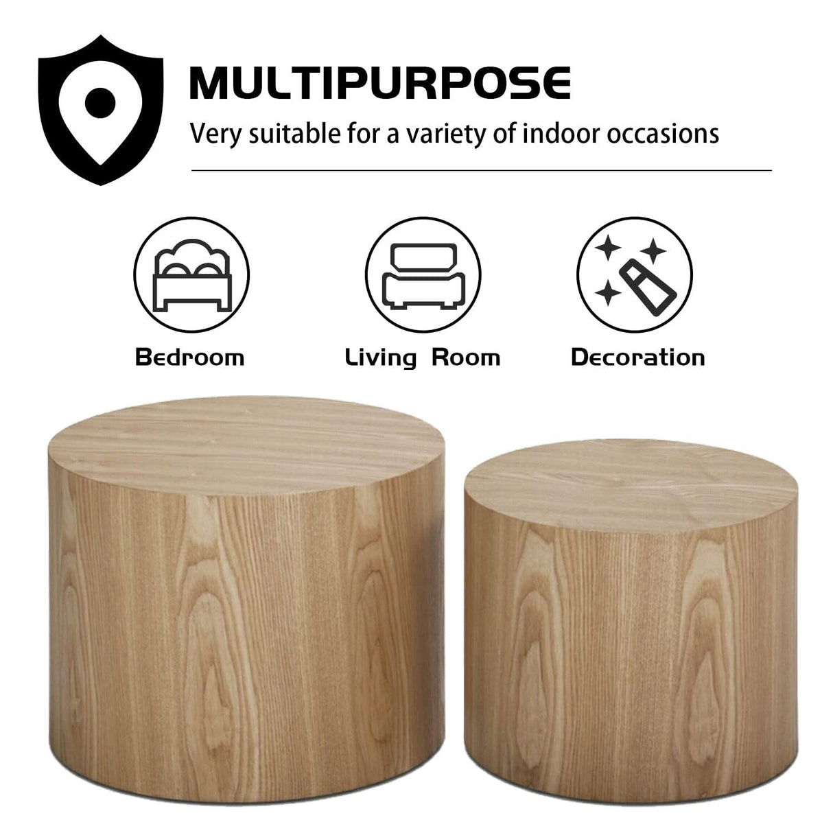 Vanress Nesting Coffee Table Set of 2, Round Coffee Table, Wood Circle Drum Coffee Table Contemporary Living Room End Table for Small Space Living Room (Wood Color) Vanress